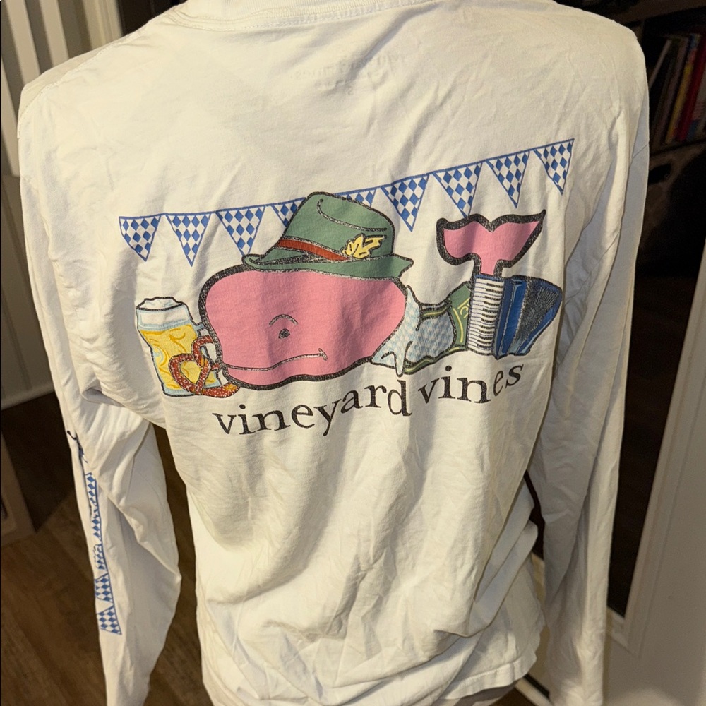 Vineyard Vines White Long Sleeve Tee with Blue Logo